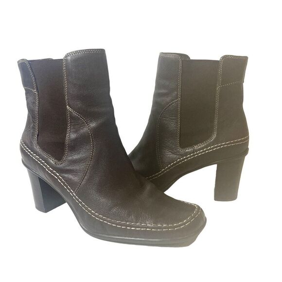 Naturalizer Ankle Bootie Womens 10B Brown Leather Pull On High Heel Casual Boots - Picture 1 of 12